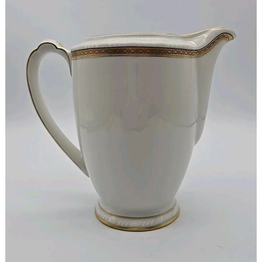 Rorstrand Sweden Porcelain Pitcher Fine China White & Gold Trim 6.5